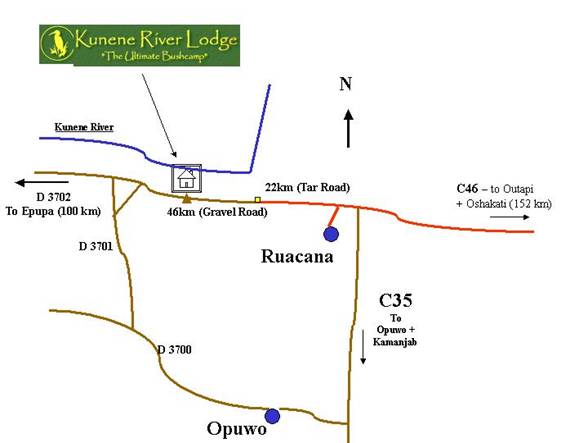 Kunene River Lodge Namibia map