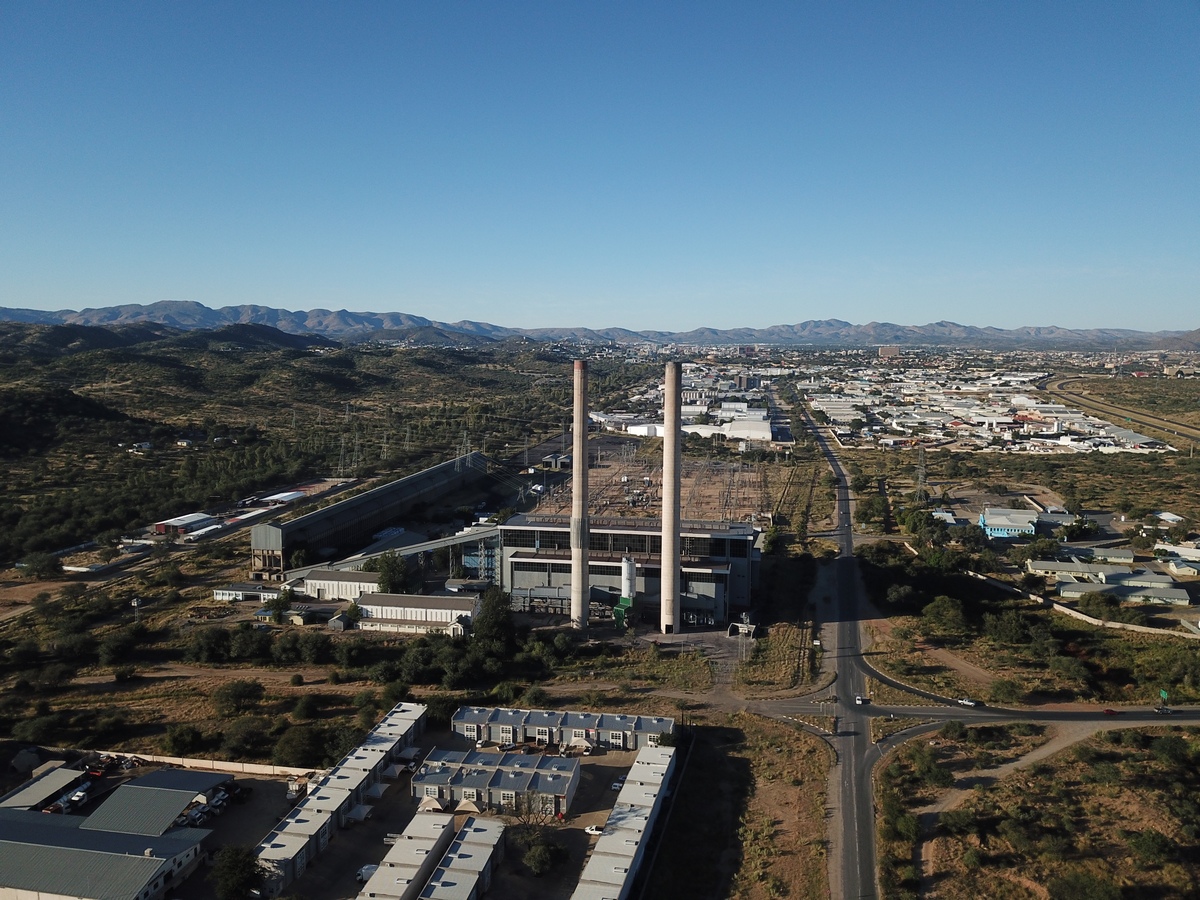 Van Eck Power Station and its 105 m chimneys in Windhoek, Namibia